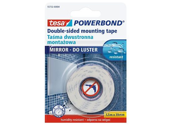 Double-sided adhesive tape for fixing mirrors Tesa, 1.5 m x 19 mm, white