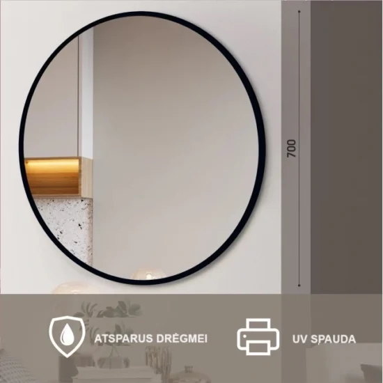 Round mirror with black frame