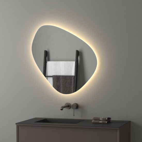 Illuminated mirrors in irregular shapes