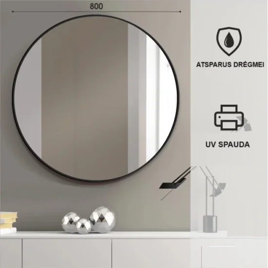 Round mirror with black frame