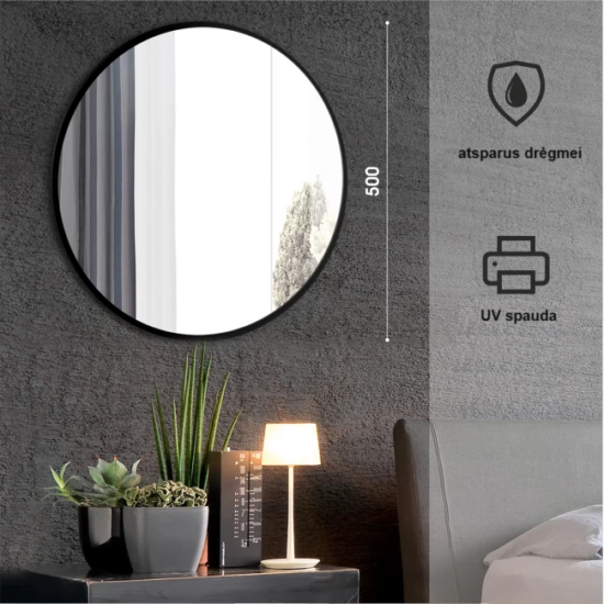 Round mirror with black frame
