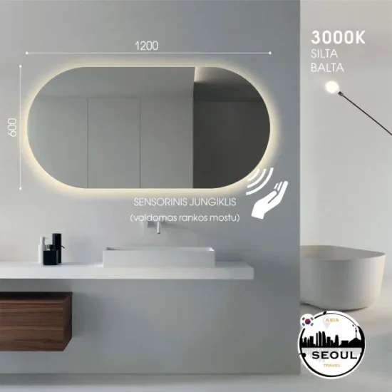 Ovalus veidrodis su apsvietimu 120x60