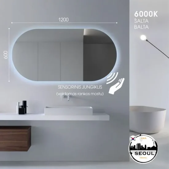 Ovalus veidrodis su apsvietimu 120x60