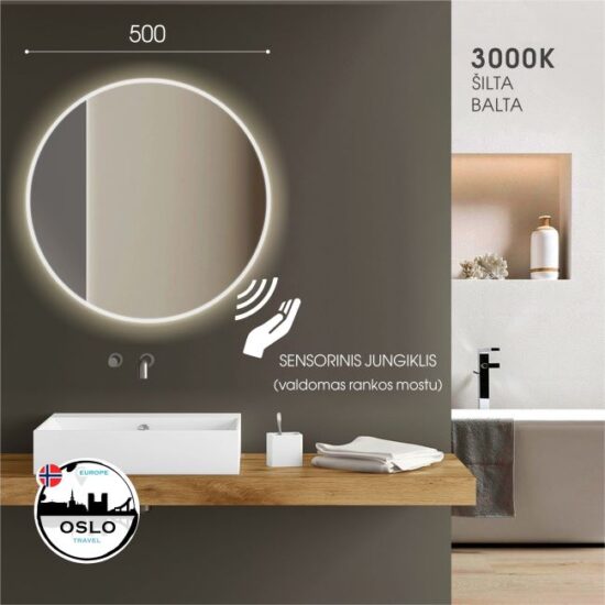 Apvalus 50 cm veidrodis su LED