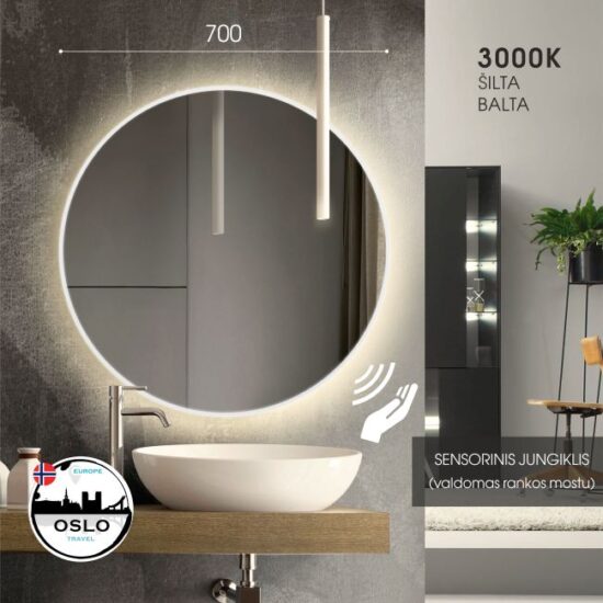 Apvalus veidrodis su apsvietimu