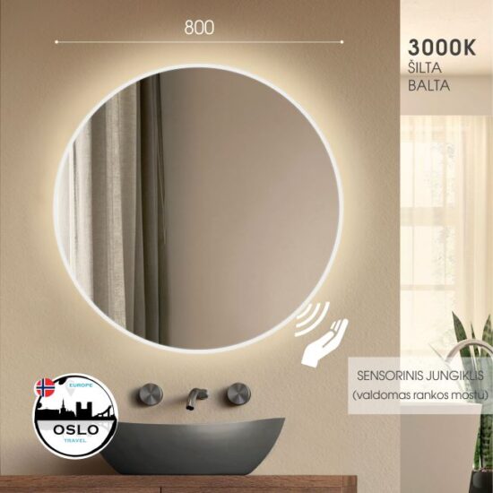 Apvalus veidrodis su apsvietimu