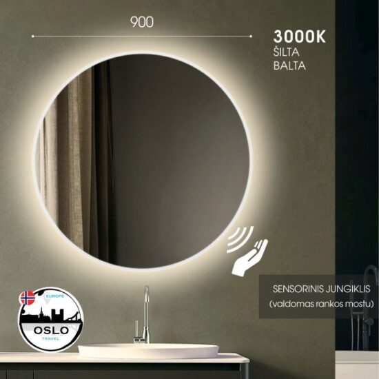 Apvalus veidrodis su apsvietimu