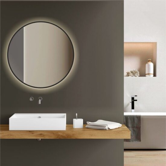 Round mirror with black frame