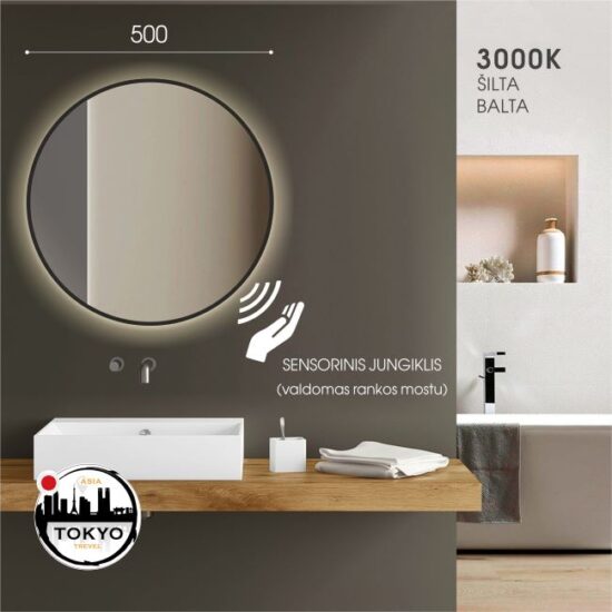 Apvalus veidrodis su juodu remeliu