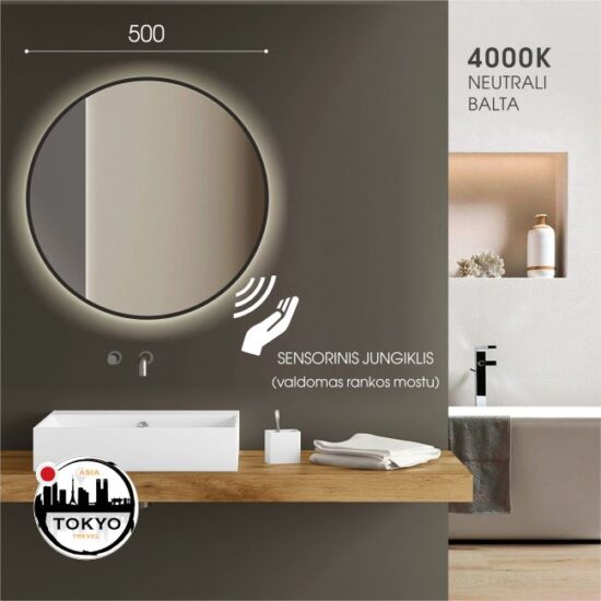 Apvalus veidrodis su juodu remeliu