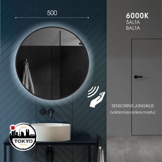 Apvalus veidrodis su juodu remeliu