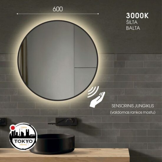 Apvalus veidrodis su juodu remeliu