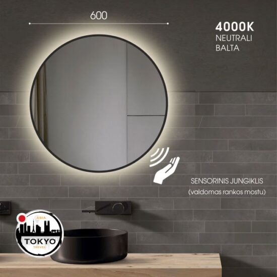 Apvalus veidrodis su juodu remeliu