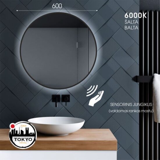 Apvalus veidrodis su juodu remeliu