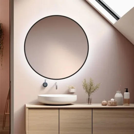 Apvalus veidrodis su juodu remeliu