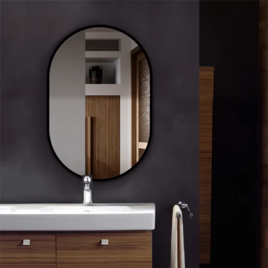 Oval mirror with black frame