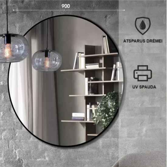 Round mirror with black frame