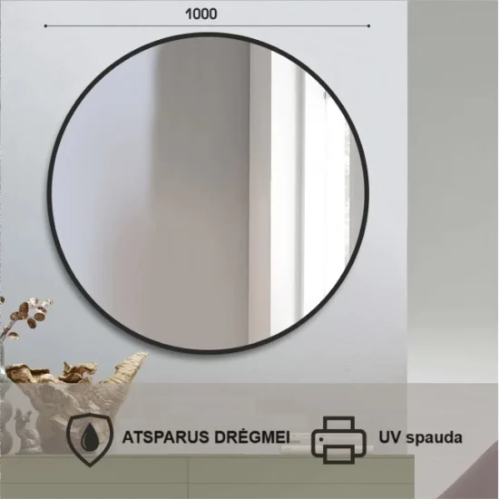 Round mirror with black frame