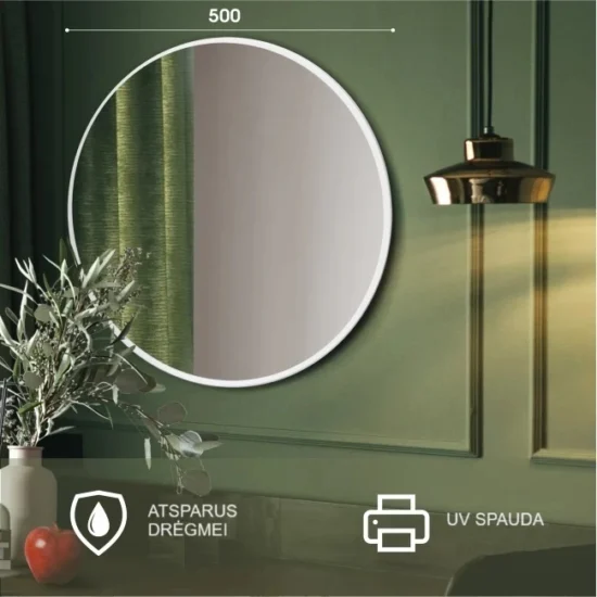 Round mirror with white frame 50 cm