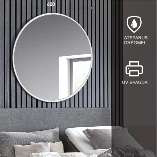 Round mirror with white frame 60 cm