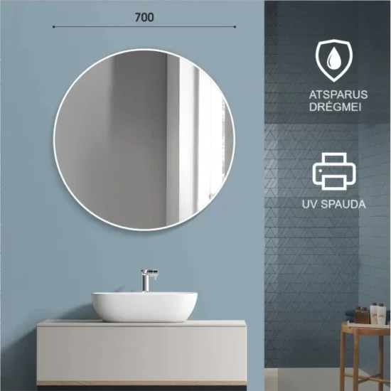 Round mirror with white frame 70 cm