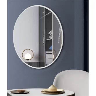 Apvalus veidrodis su baltu remu 70 cm