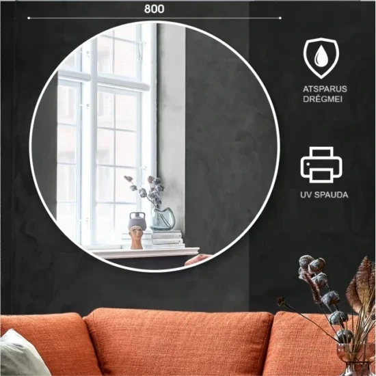 Round mirror with white frame 80 cm