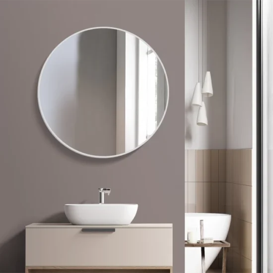 Round mirror with white frame 80 cm