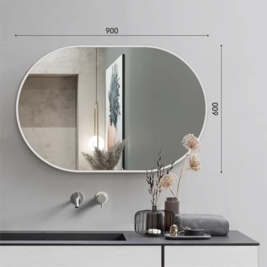 Oval mirror with white frame