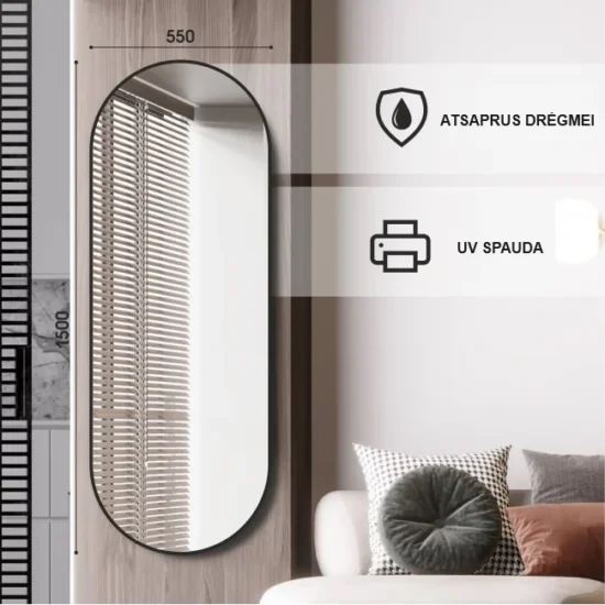 Oval mirror with black frame