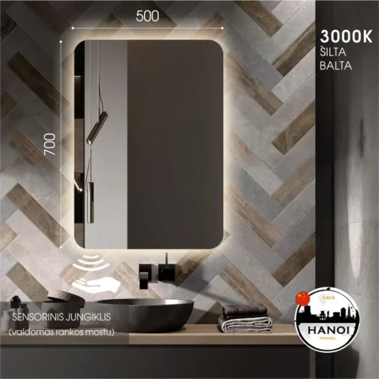 Vonios veidrodis uzapvalintais kampais