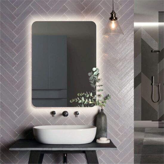 Bathroom mirror with rounded corners