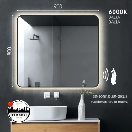 Veidrodis su juodu remu 90x80