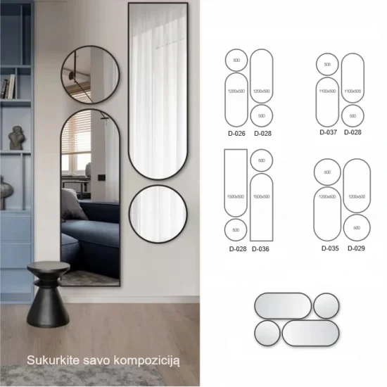 Apvalus veidrodziai su juodu remeliu