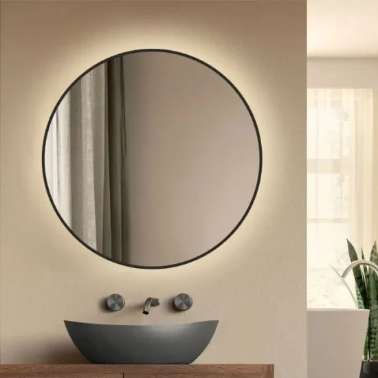Bathroom mirror with black frame