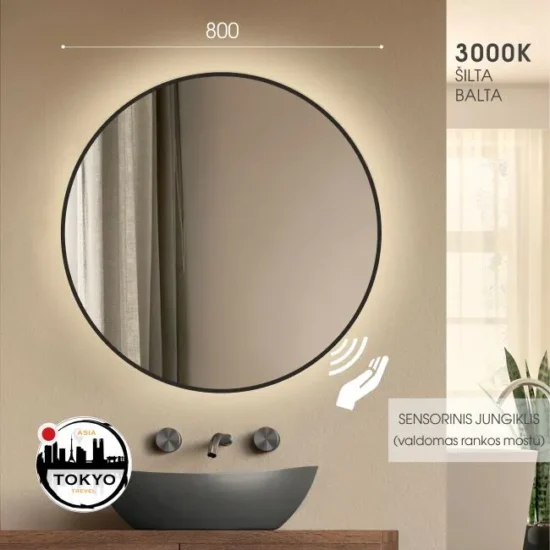 Bathroom mirror with black frame