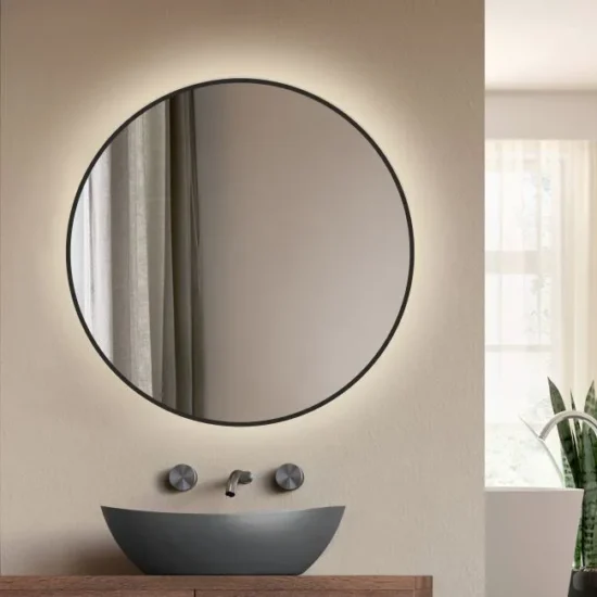 Bathroom mirror with black frame