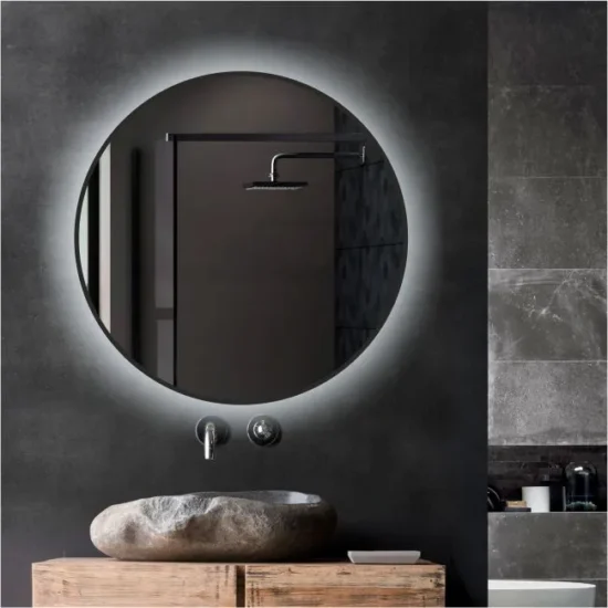 Bathroom mirror with black frame