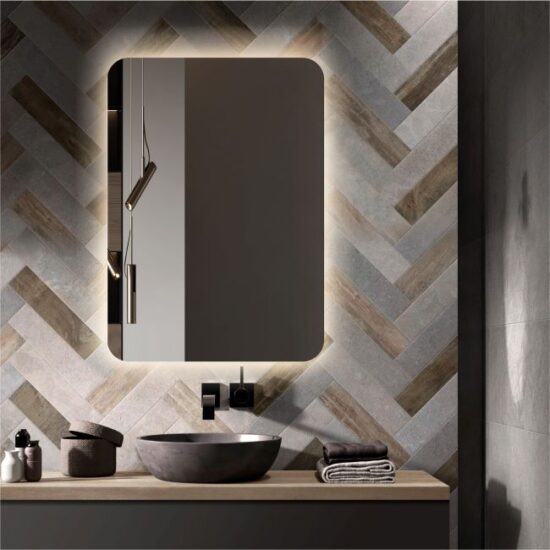 Mirrors with rounded corners and backlight