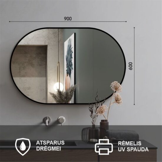 Oval mirror with black frame 60x90