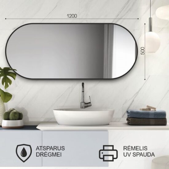 Oval mirror with black frame 50x120