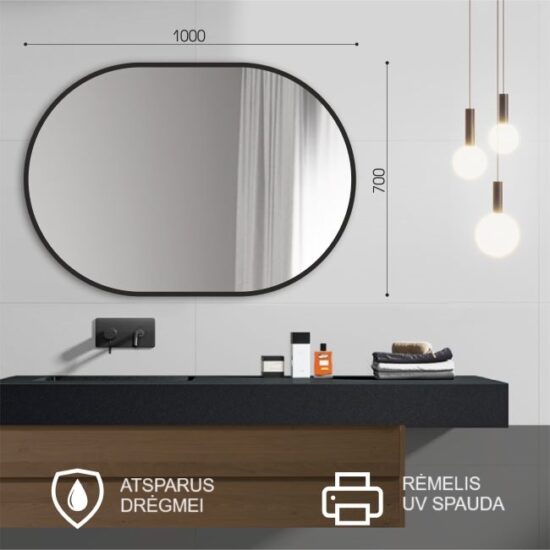 Oval mirror with black frame 70x100