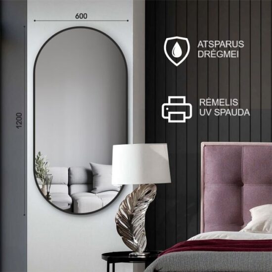 Oval mirror with black frame 60x120