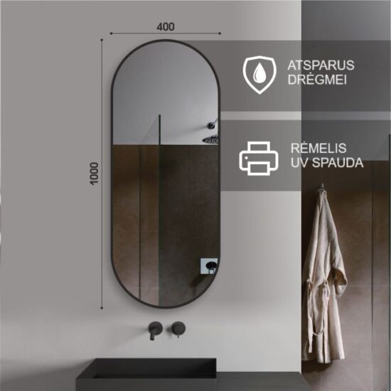 Oval mirror with black frame 40x100