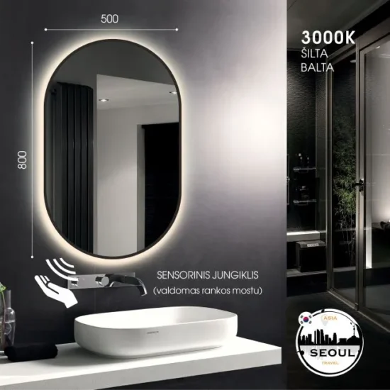 ovalus veidrodis su led 80x50