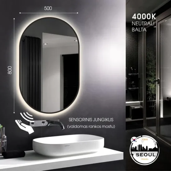 ovalus veidrodis su led 80x50