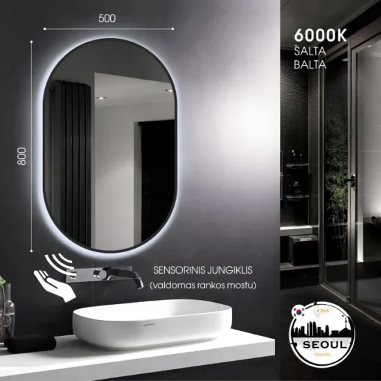 ovalus veidrodis su led 80x50
