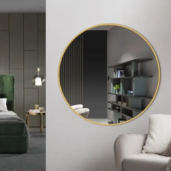 Round mirror 80 cm with gold frame. D-085