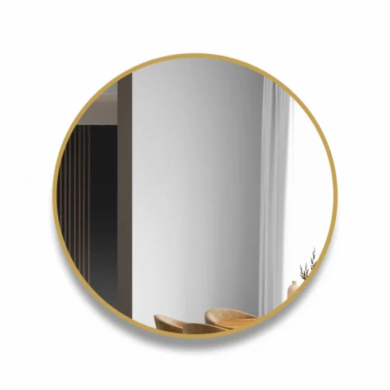 Round mirror with gold frame 90 cm