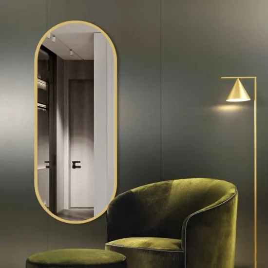 Oval mirror with gold frame